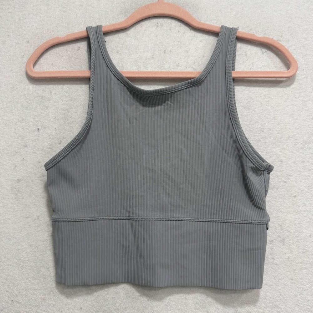 lululemon Sports Bra Womens Small Gray Ribbed Longline High Neck Athletic Top